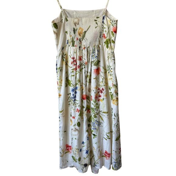 H&M Smocked Linen Blend Sundress Floral Lined Adjustable Straps Midi Summer - Picture 2 of 16